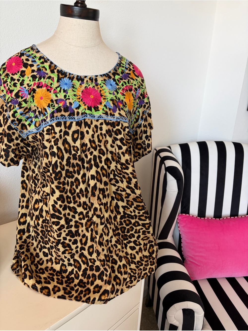 Layerz Clothing Leopard print embroidered blouse/tunic